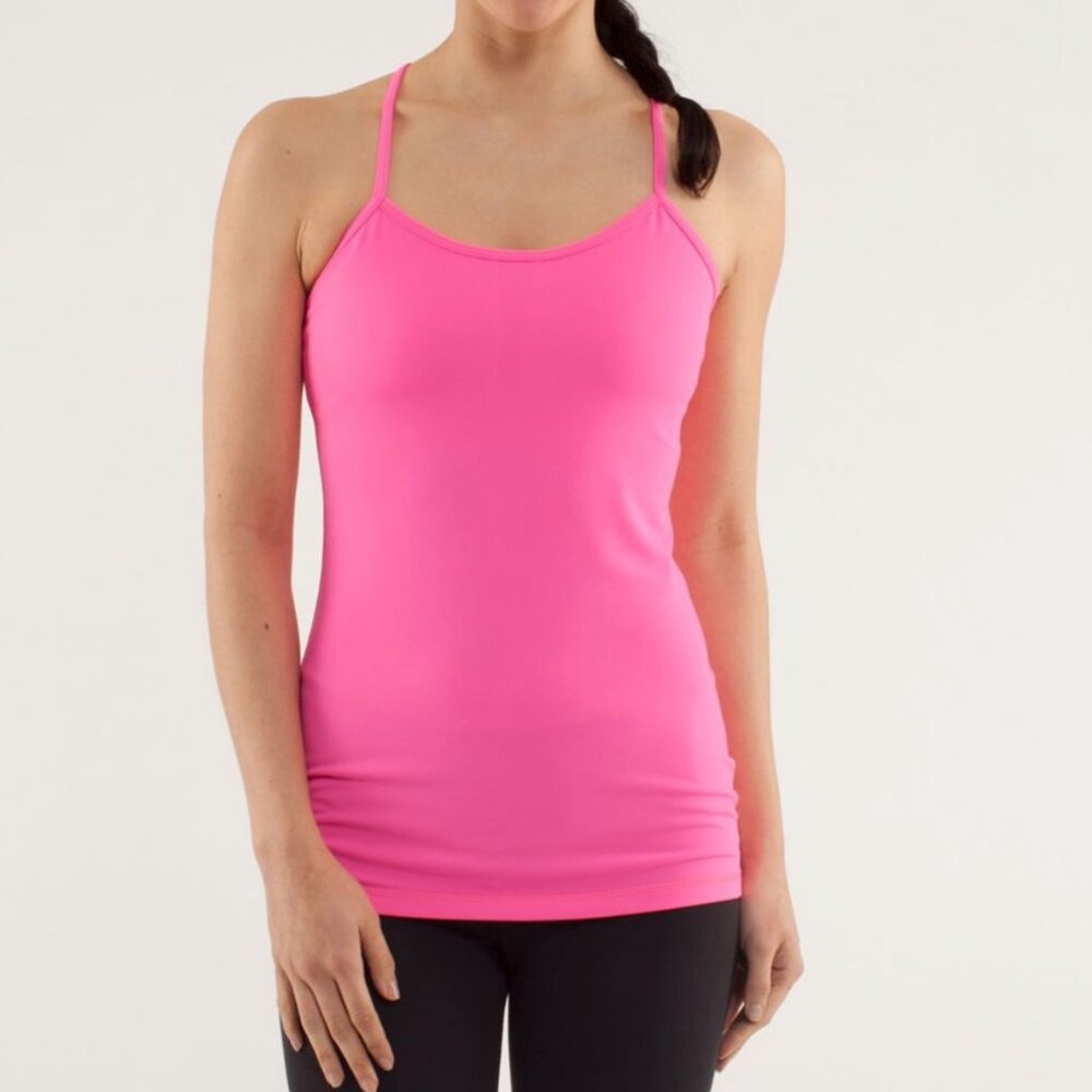 Lululemon Power Y Tank Luon Pow Pink Size 12 Racerback Shelf Bra Yoga Top
